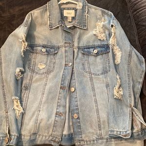 Oversized distressed jean jacket